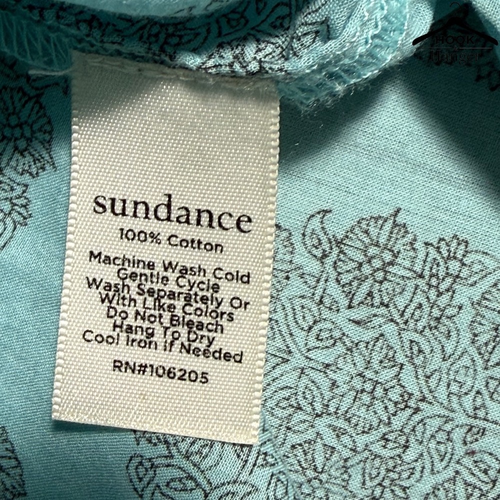 Sundance Stories To Be Told Boho Mixed Print Button Down Peasant Top M Blue Teal - Picture 6 of 8